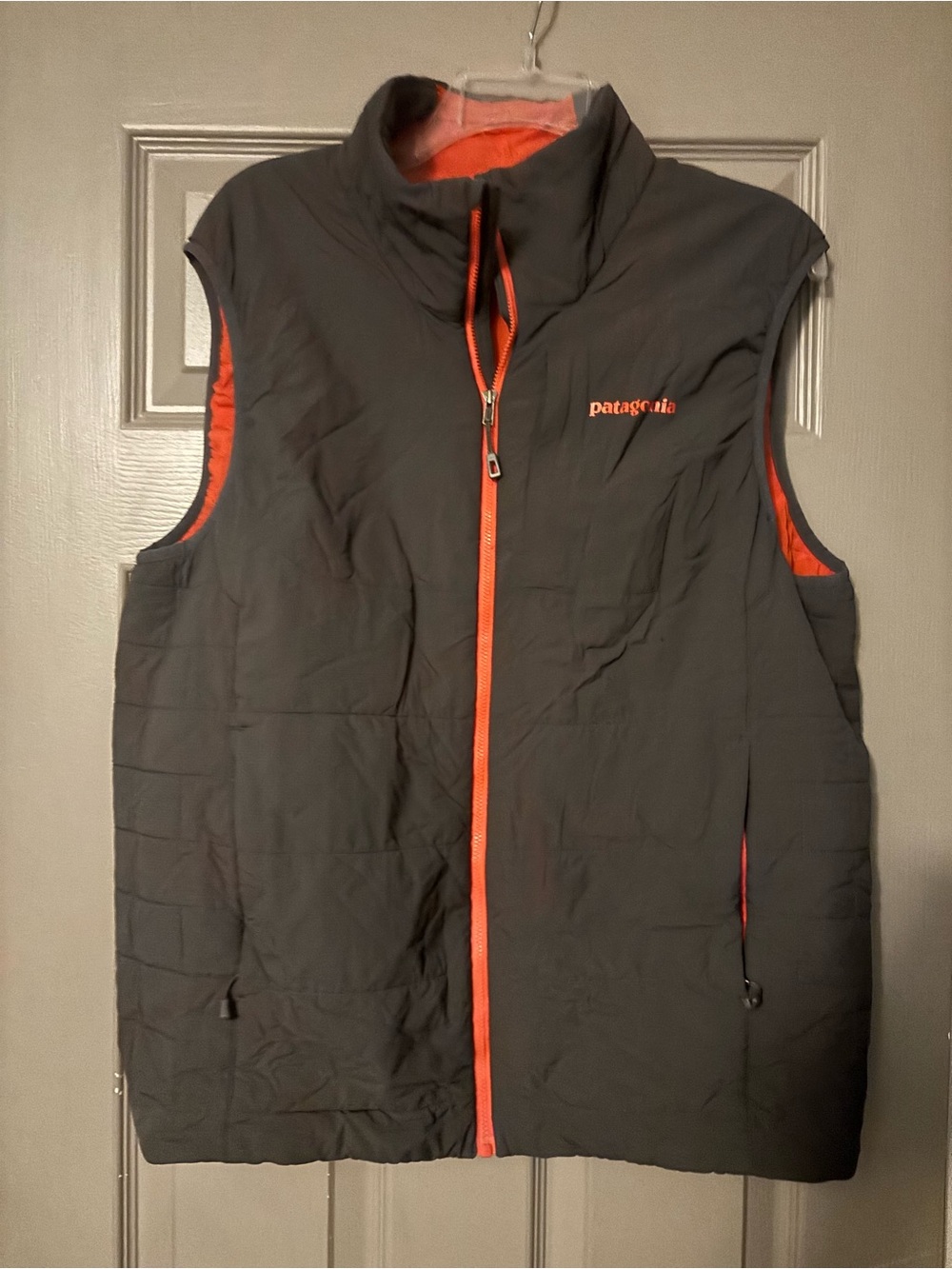 Patagonia Black Vest with Orange Accents - Men's Lightweight Insulated Vest